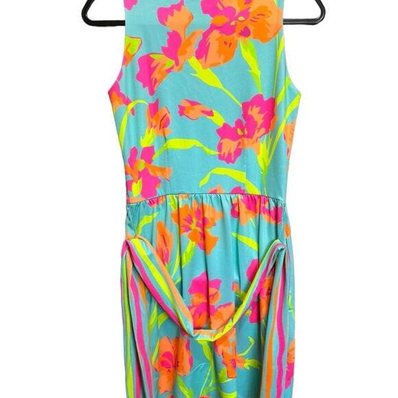 Gretchen Scott Iconic Iris Print Jersey Dress Sleeveless Belted Floral Size XXS - Picture 7 of 12